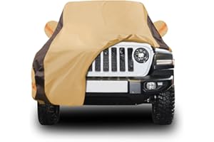 FSGRICH Car Cover Waterproof All Weather Compatible with Jeep Wrangler 2 Dr, Outdoor Anti-UV Sun Rain Protection Full Exterior Cover (Camel with Brown)