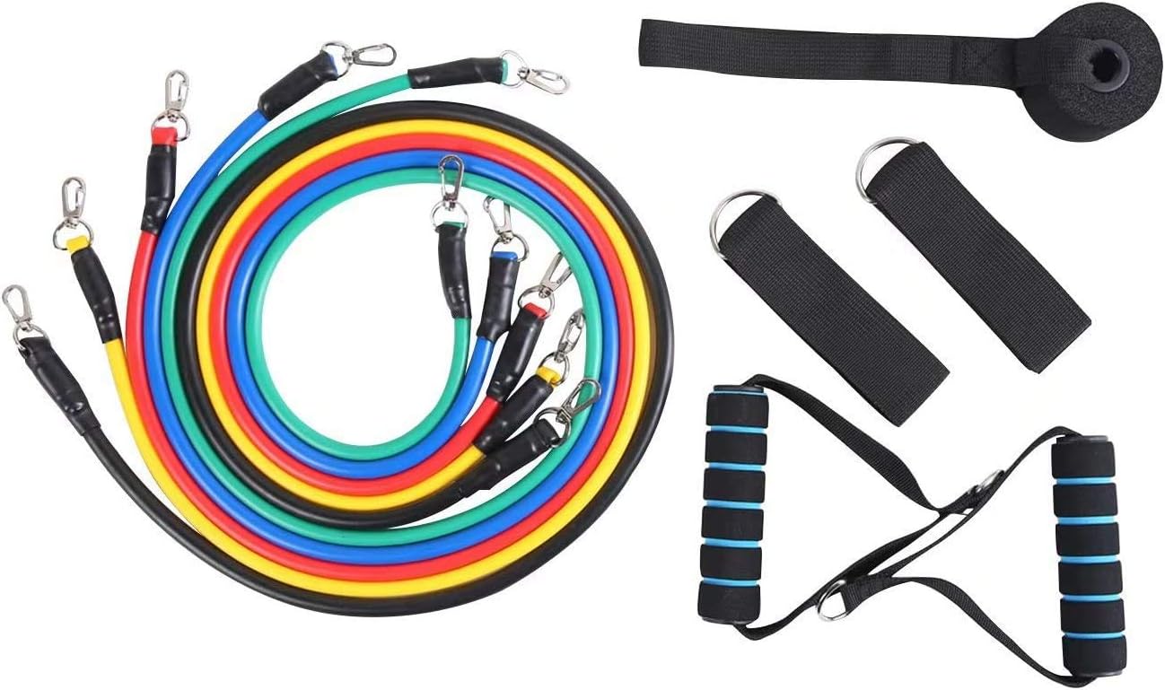 Onepaul Resistance Band Set, Including 5 Stackable Exercise Bands (10lb, 15lb, 20lb, 25lb, 30lb) with Door Anchor, Ankle Strap, Carrying Case and Resistance Training, Training Guide