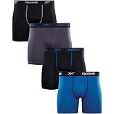 Reebok Mens Boxer Briefs - 4 Pack 6'' Inseam Soft Stretch Performance Mens Underwear Athletic Boxer Briefs with Contour Pouch