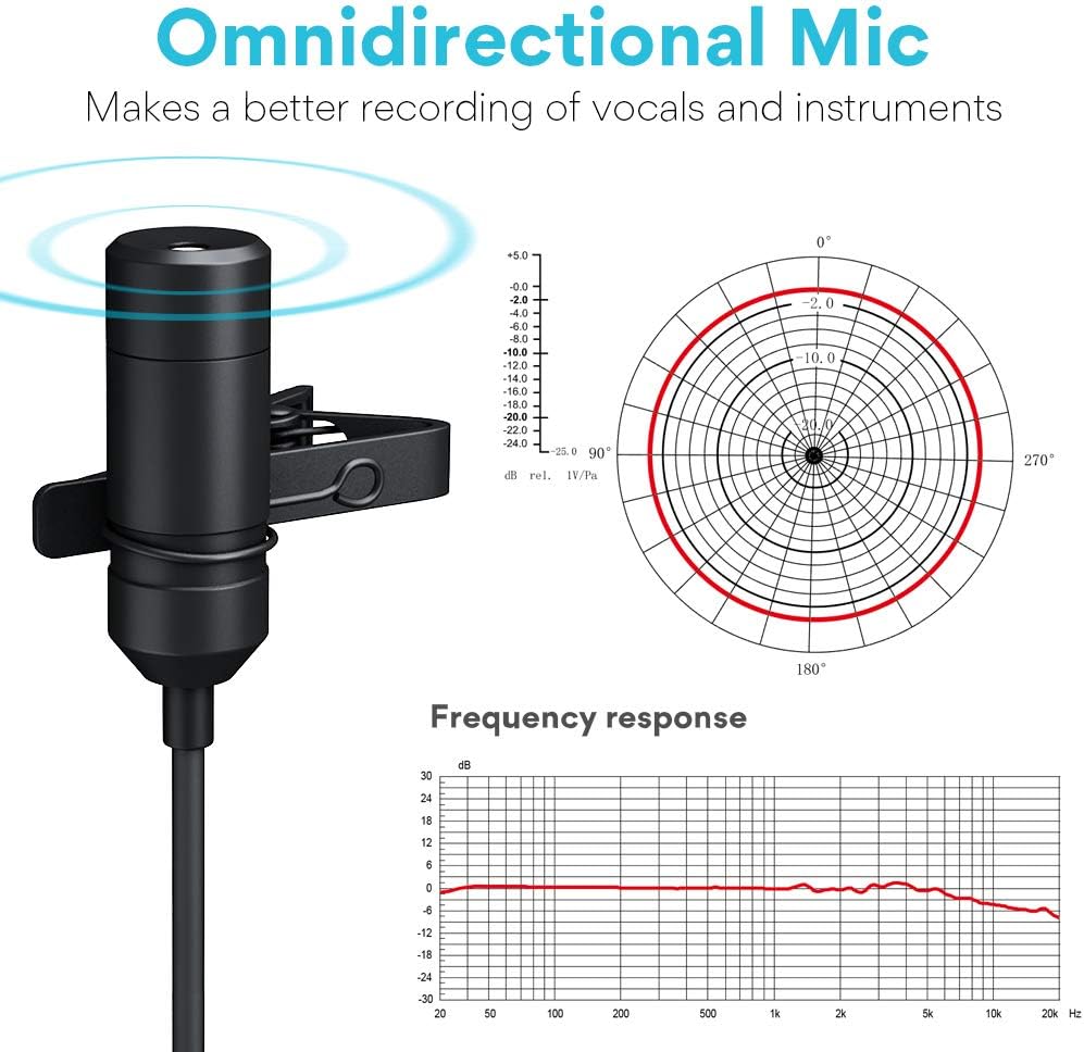 Lavalier Microphone MAONO AU-100R Rechargeable Omnidirectional Condenser Clip On Lapel Mic with LED Indicator for Recording, Interview, Vlogging, Voice Dictation, ASMR, Camera, DSLR, Smartphone, PC: Musical Instruments