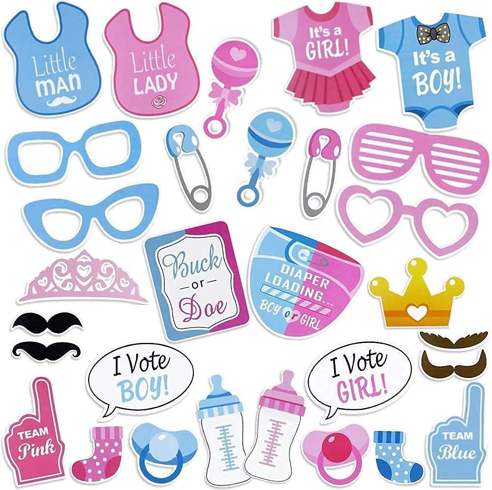 Baby Shower Photo Booth Props Kit - It's A Girl & Boy Party Decorations, Photo Props For Girls and Boys