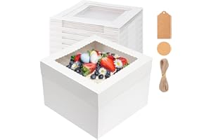 NEOACT 30 Pcs Cake Boxes, 12x12x8 Inch White Bakery Boxes with Window Cake Containers 12 Inch large Cake box for Birthday Party, Wedding,Tall Dessert Cardboard Boxes