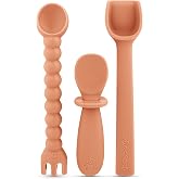 Ryan &amp; Rose Ultimate Baby Utensil Set of 3 Silicone Baby Spoons Silicone feeding set for baby led weaning, self feeding 6 months, toddler utensils (Terracotta)
