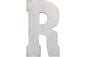 ABELOTS Large Wood Letter Distressed White Wash Alphabet Wall Décor Monogram Letter Alphabet Letters Free Standing Letters Wall Letters(R)