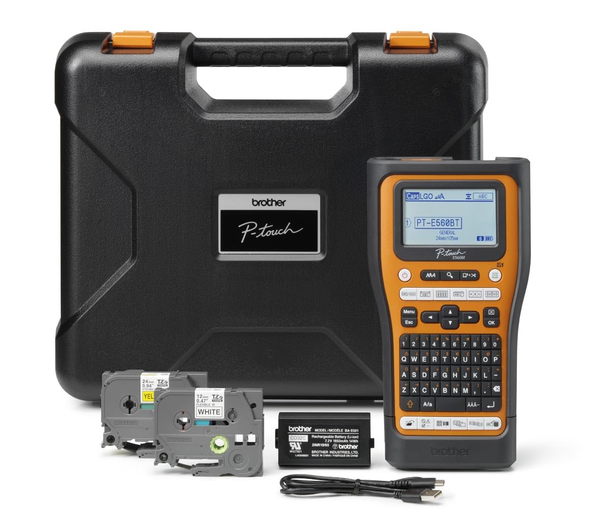 Brother PT-E560BTVP Etikettendrucker, Wärmeübertragung, 180 x 180 DPI, 20 mm/Sek, mit Kabel & kabellos, HSE/TZE Bluetooth AZERTY