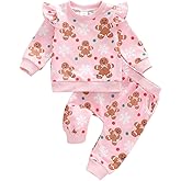 BemeyourBBs Fall Winter Toddler Baby Girl Clothes Cute Print Ruffle Shirt Top Pants Set 2 Piece Newborn Infant Girl Outfit