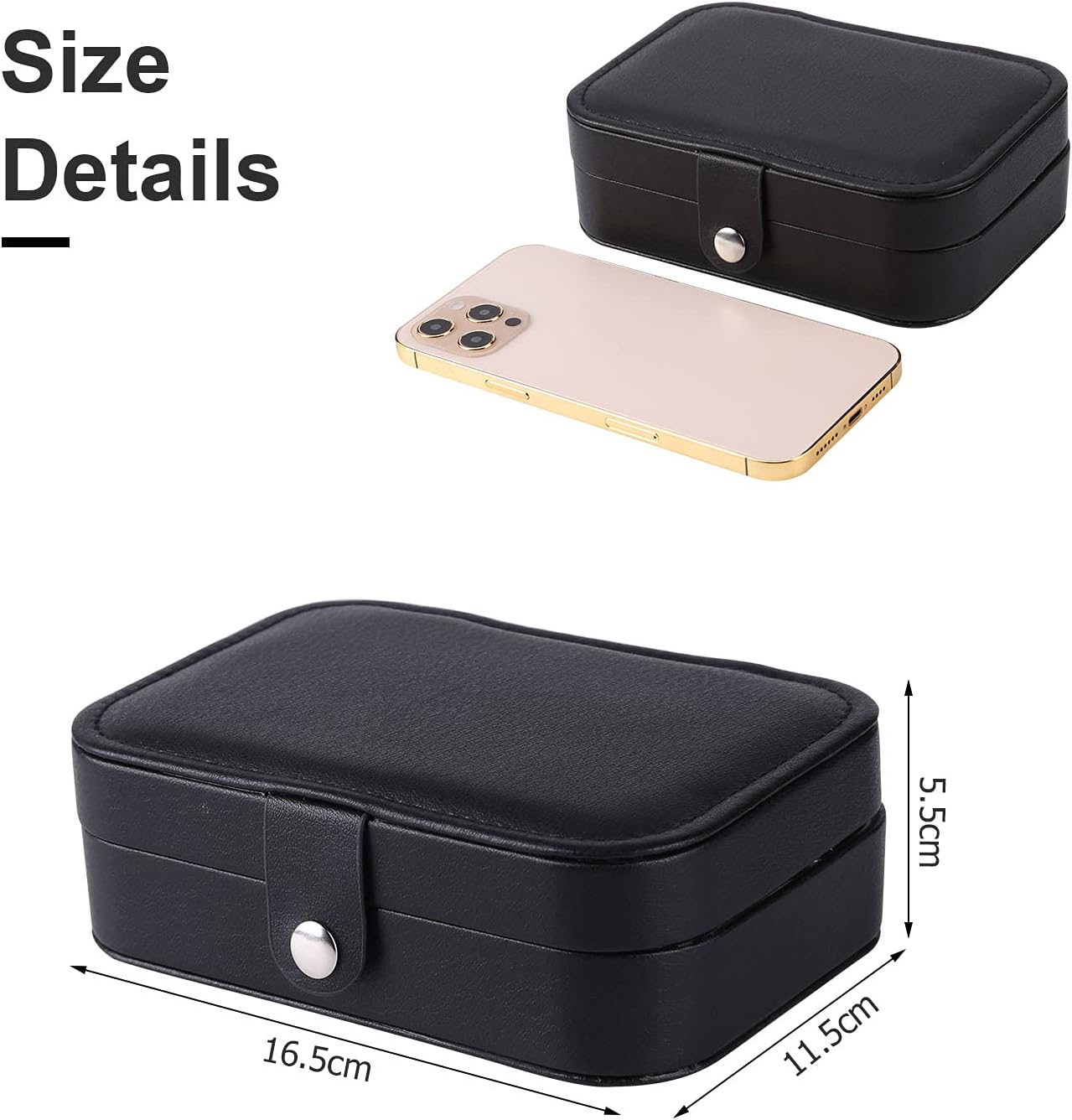 PU Square Jewelry Box Earring Organizer Necklace Bracelet Container (Black): Home Improvement