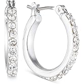 Anne Klein "Classics" Silver-Tone Click It Crystal Hoop Earrings