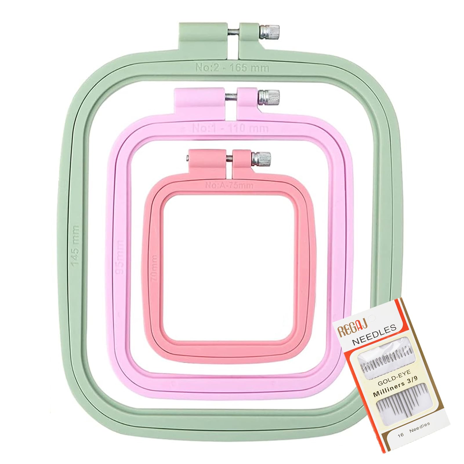 QXCFTW 3Pcs ABS Embroidery Hoop Rectangle Square Embroidery Frame Cross Stitch Hoop Sewing Tool for Art Craft Handy Sewing (Multicolor),with Gold Eye Embroidery Needles, Cross Stitch Frame
