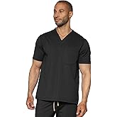Shabbella Scrub Top for Men - 3 Pockets, Tailored Fit, V-Neck, 4-Way Stretch, Moisture-Wicking, Black, Large