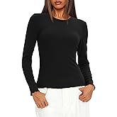 Darong Women Long Sleeve Shirts Slim Fit Tops Basic Tee 2026 Cute Lettuce Trim Undershirt Going Out Layer Clothes