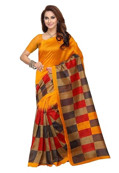 Bhagalpuri Art Silk Yellow Printed Womens Saree.