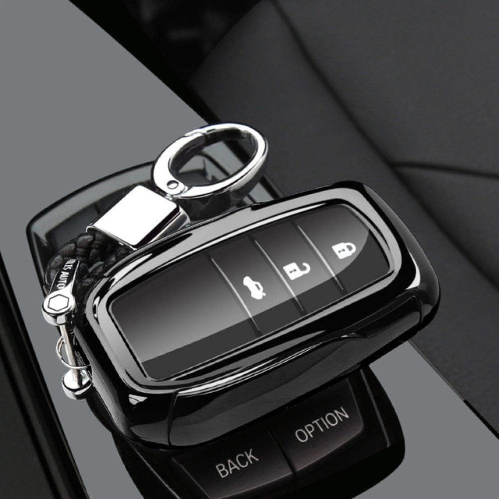 GONGFF Car Key Cover For Car Key Cover For Toyota Hilux Fortuner Land CruiserChr C-hr Camry Keyless Remote Key Case Fob Shell Cover Holder 3 2 Buttons, Black Buckle Set