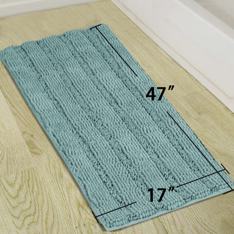 Turquoize Bathroom Runner Extra Long Blue Chenille Bath Rug Non Slip