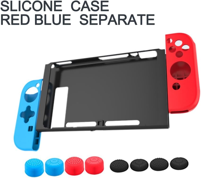 Nintendo Switch Case Cover- Silicone Shockproof Protective Back Case for Nintendo Switch Plate, With Console Joy-Con Protective Skins and 8 Anti-Slip Thumb Grips, 11 in 1 set