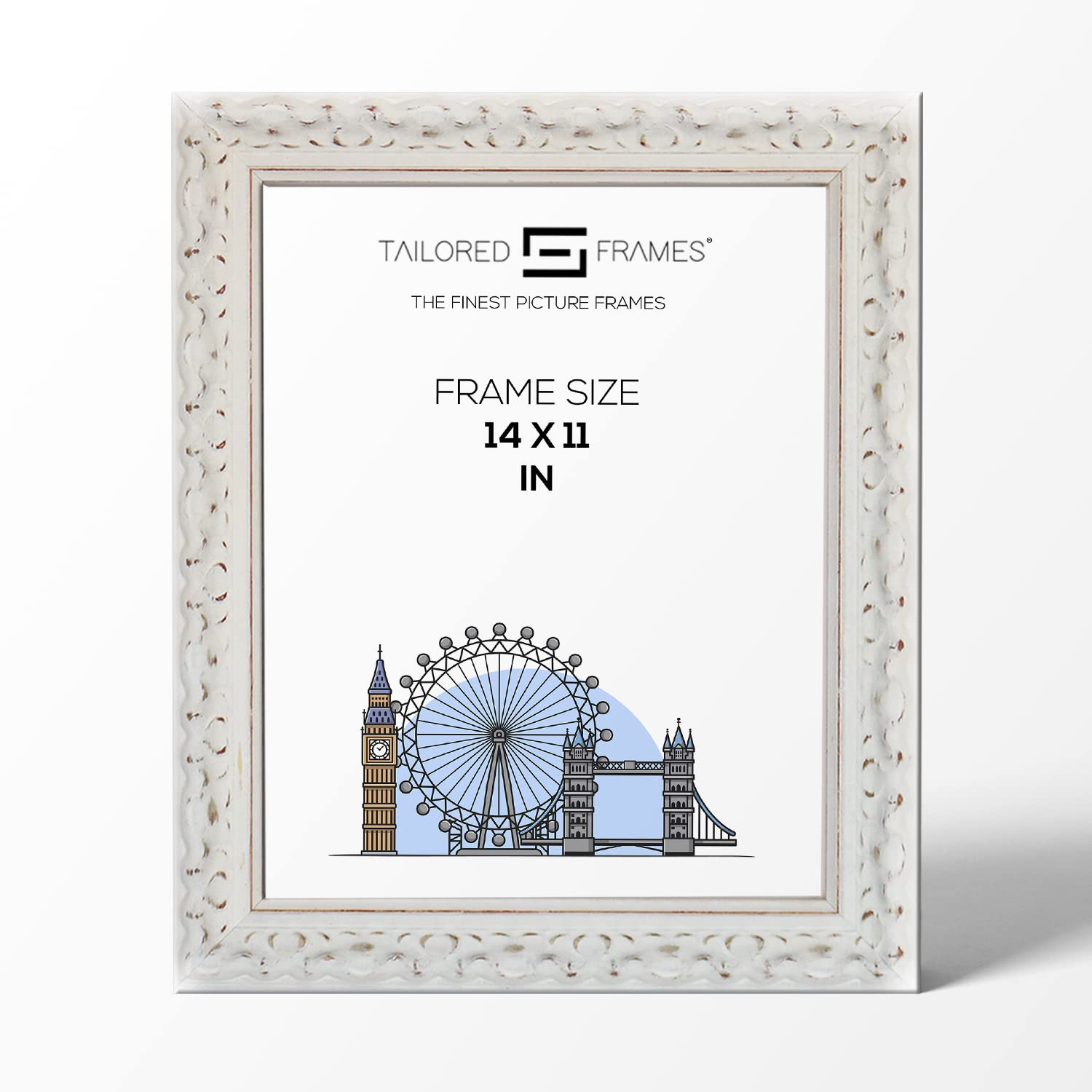 Tailored Frames Vienna White 14" x 11" | Rustic Style Vintage Single Picture Frame | Wall Hanging Type | Photo Frame Without Mount