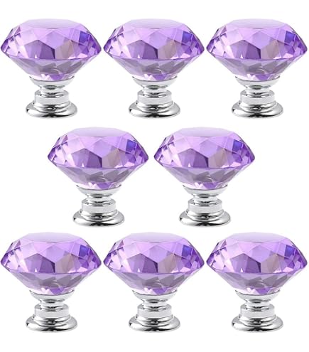 T Tulead Crystal Door Knobs Purple Acrylic Handle Diamond Wardrobe Closet  Pull Knobs for Cabinet, Drawer, Dresser, Pack of 10 with Screws