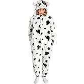 Bmpzery 1 Pcs Halloween Costumes for Adults Cow Costume,Halloween Funny Cow Pattern Plush Costume,Couples Halloweens Funny Cows Pajamas Costumes Women,for Height Men Women Wear(63-66inchs)