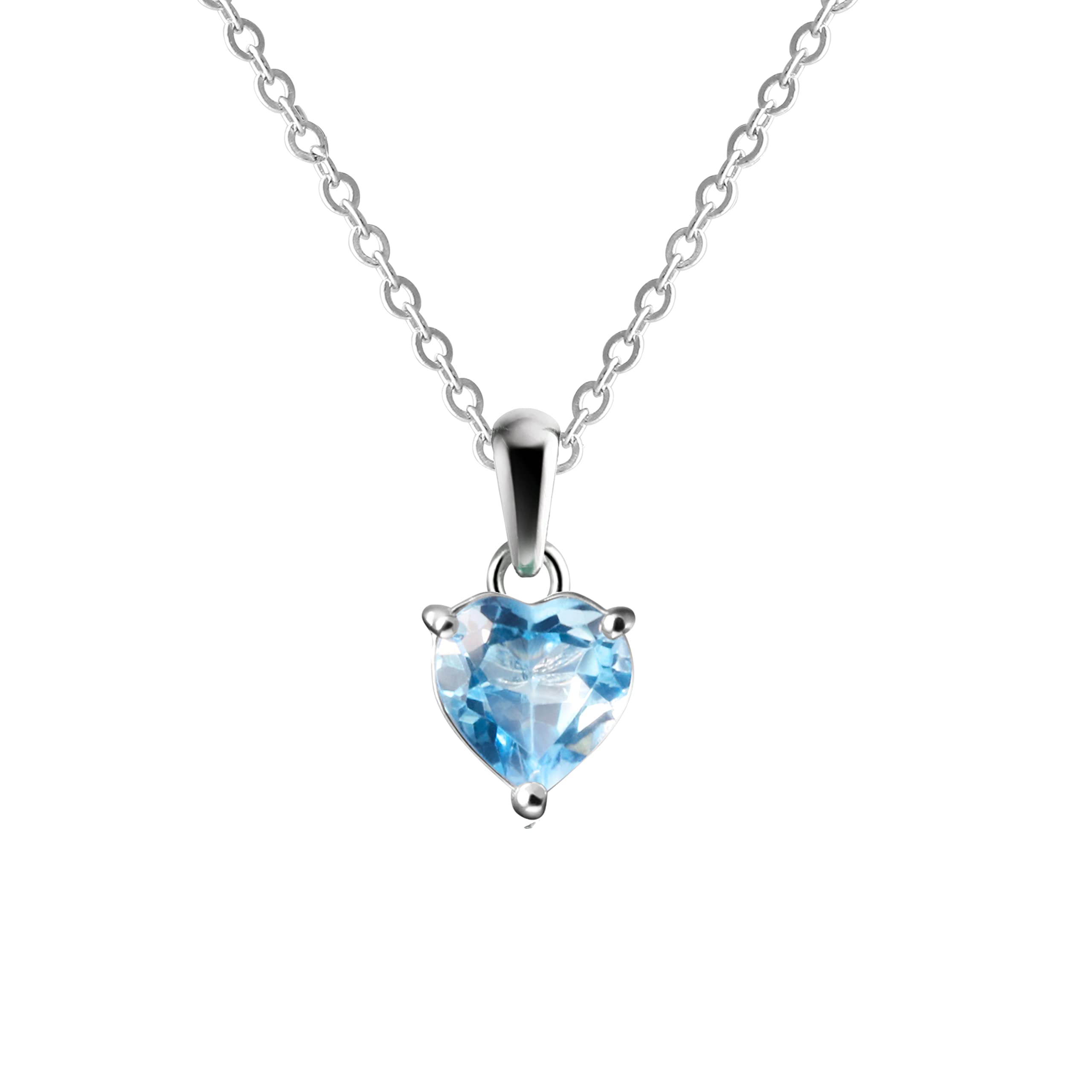 Franki Baker Small & Dainty Heart Natural Swiss Blue Topaz Gemstone & 925 Sterling Silver Pendant Necklace. Chain length: 50cm. Pendant Length with bale :1.2cm