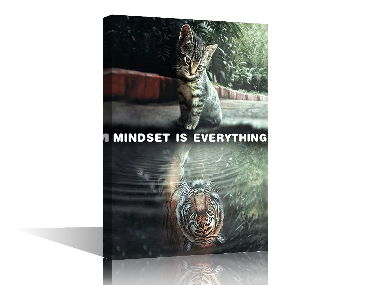 Cat and Tiger Canvas Wall Art Painting Mindset is Everything Wall Decor Canvas for Home Wall Decor Wall Art Artwork Framed Ready to Hang 16x24inch (40x60cm)