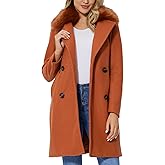 Bellivera Women's Fall Winter Coat Elegant Notched Lapel Single Breasted Trench Coat with Detachable Faux Fur Collar