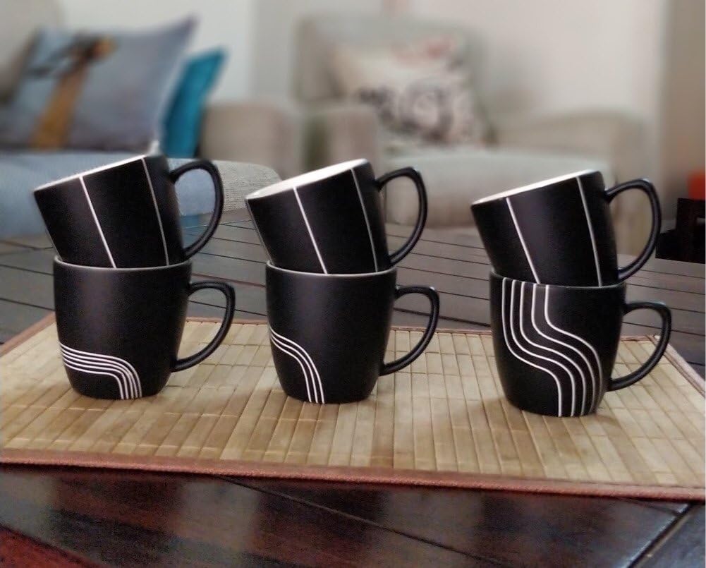 STALLION BARWARE Plastic Glassware Tea Cups - 6 Pieces, Black White, 150 ml