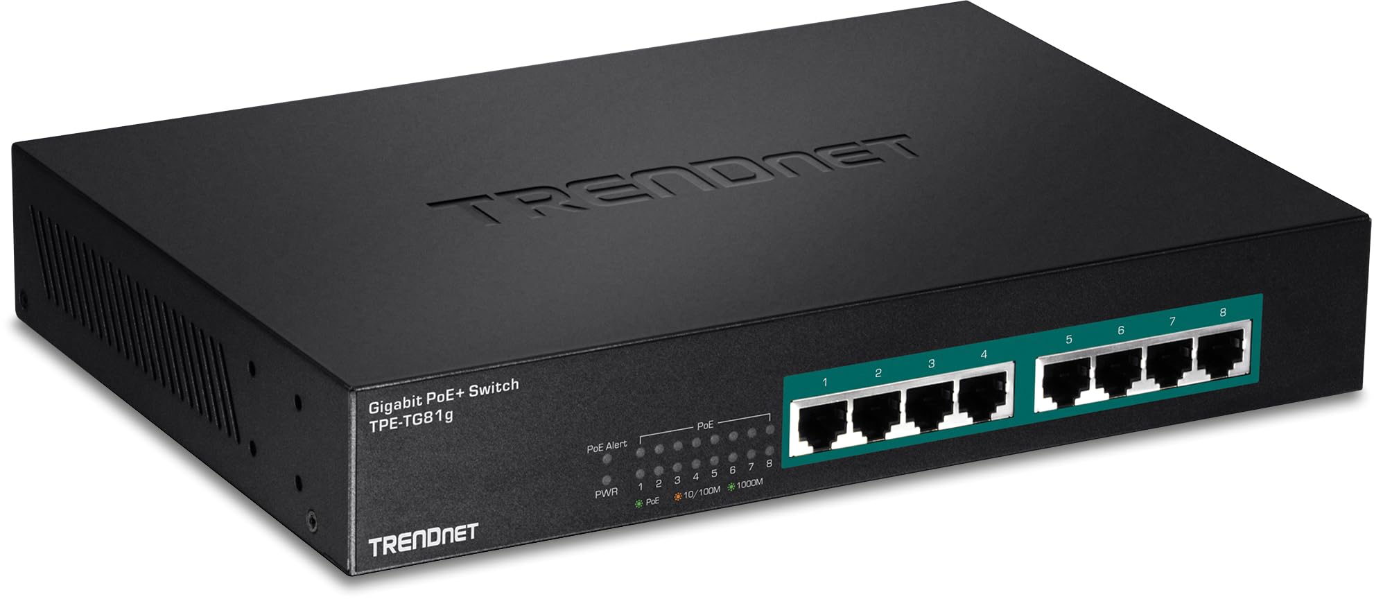 TRENDnet 8-Port Gigabit GREENnet PoE+ Switch, TPE-TG81g, 8 x Gigabit PoE+ Ports, Rack Mountable, Up to 30 W Per Port with 110 W Total Power Budget, Ethernet Network Switch, Metal, Lifetime Protection