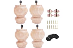 Txcucc 3 inch Furniture Legs Unfinhsed Bun Feet DIY Replacement for Cabinet Sofa Ottoman TV Stand Loveseat Dresser Set of 4