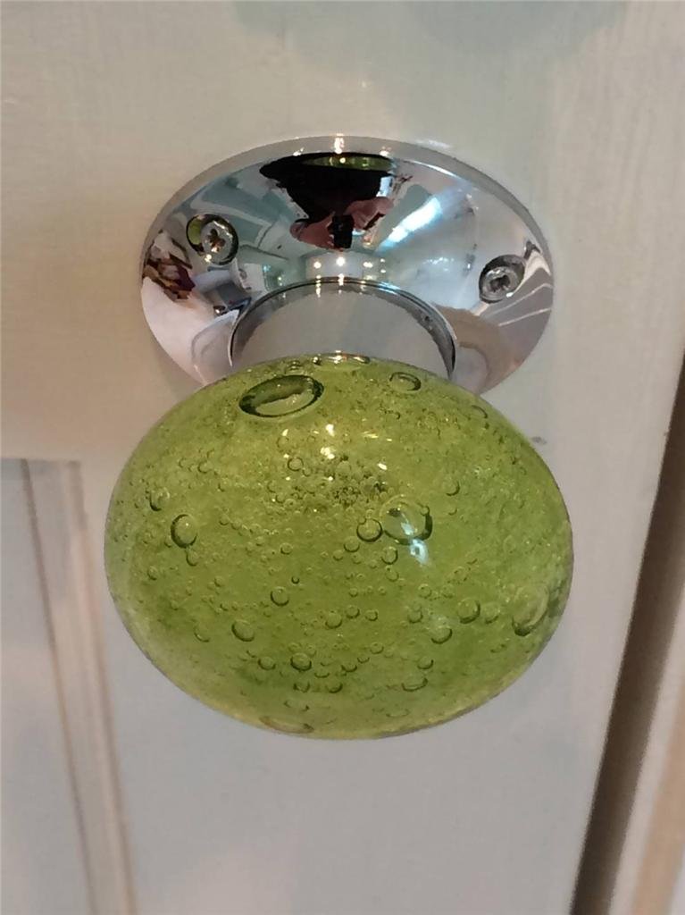 Beautiful Pair of Large Green/Sage Contemporary/Retro Round Smooth Bubble Glass Chrome Mortice Door Knobs/Handles