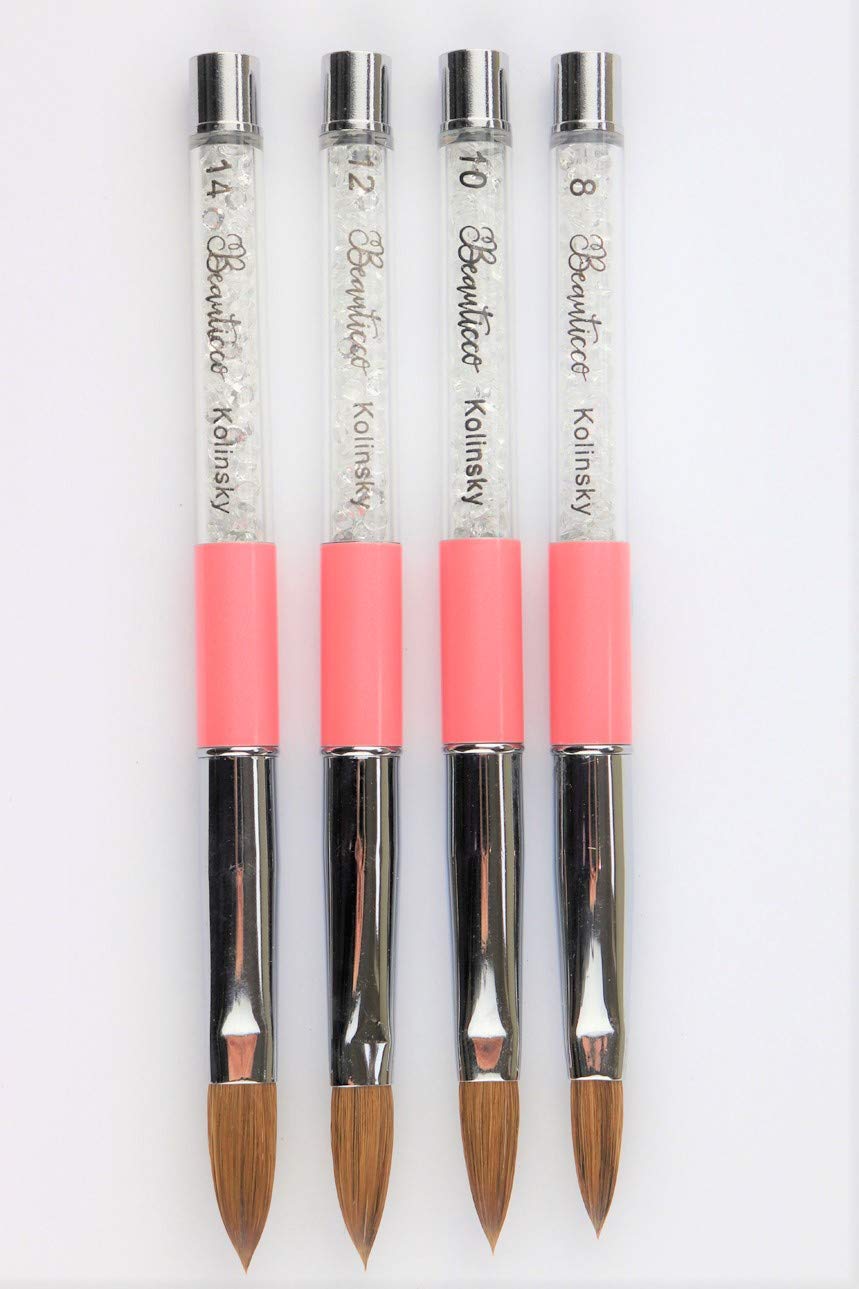 Acrylic Nail Brush Set, 3Pcs Acrylic Powder Nail Brushes for Acrylic Application, Nail Art Brush for 3D Carving & Detailing Design, Nail Extension Manicure Tool, Size 8/10/14, Black(Size 8 only)