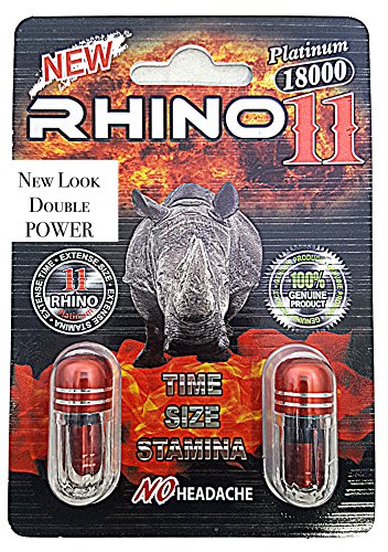 Rhino 11 Double Platinum 18000 - Now Double POWER - Male Sexual Enhancement Supplement - 6 Pills (18