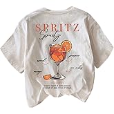 SweatyRocks Women's Graphic Drop Shoulder Shirts Short Sleeve T Shirt Casual Loose Crew Neck Tees