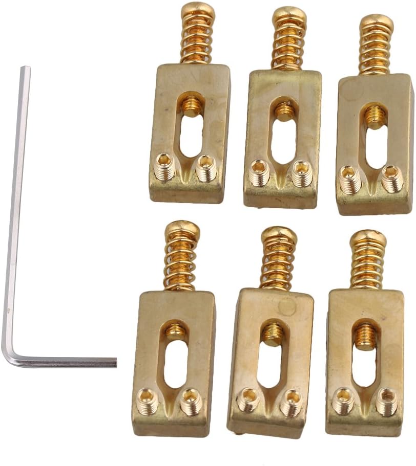 BQLZR 30x10x6mm Brass Gold Color Brass Saddle String Guitar Bridge with Wrench for Electric Guitar Pack of 6