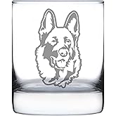 German Shepherd Happy Face - Fun Whiskey Rocks Glass Gifts for Men & Women - Unique Whisky Drinking Tumbler Decor