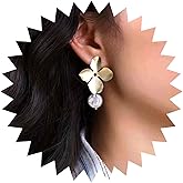 Erimberate Bohemian Pearl Flower Dangle Earrings Gold Metal Flower Earrings Retro Baroque Pearl Drop Earrings Large Floral Flower Stud Earrings Jewelry for Women
