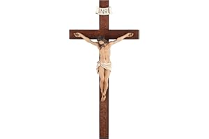 Crucifix Wall Cross - 14 Inch Olive Wood Wall Crucifix, Hand Painted Resin Jesus on Wooden Crucifix Catholic Home Decor House