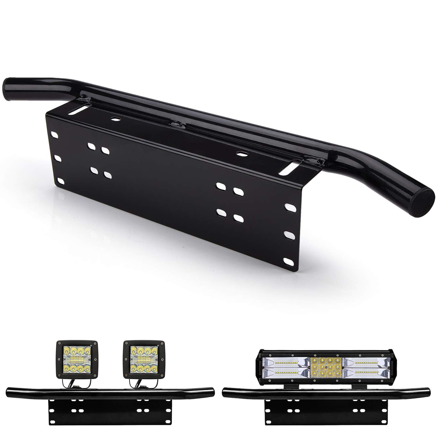 WEISIJI License Plate Holder and Light Bar Mount Aluminum Bull Bar