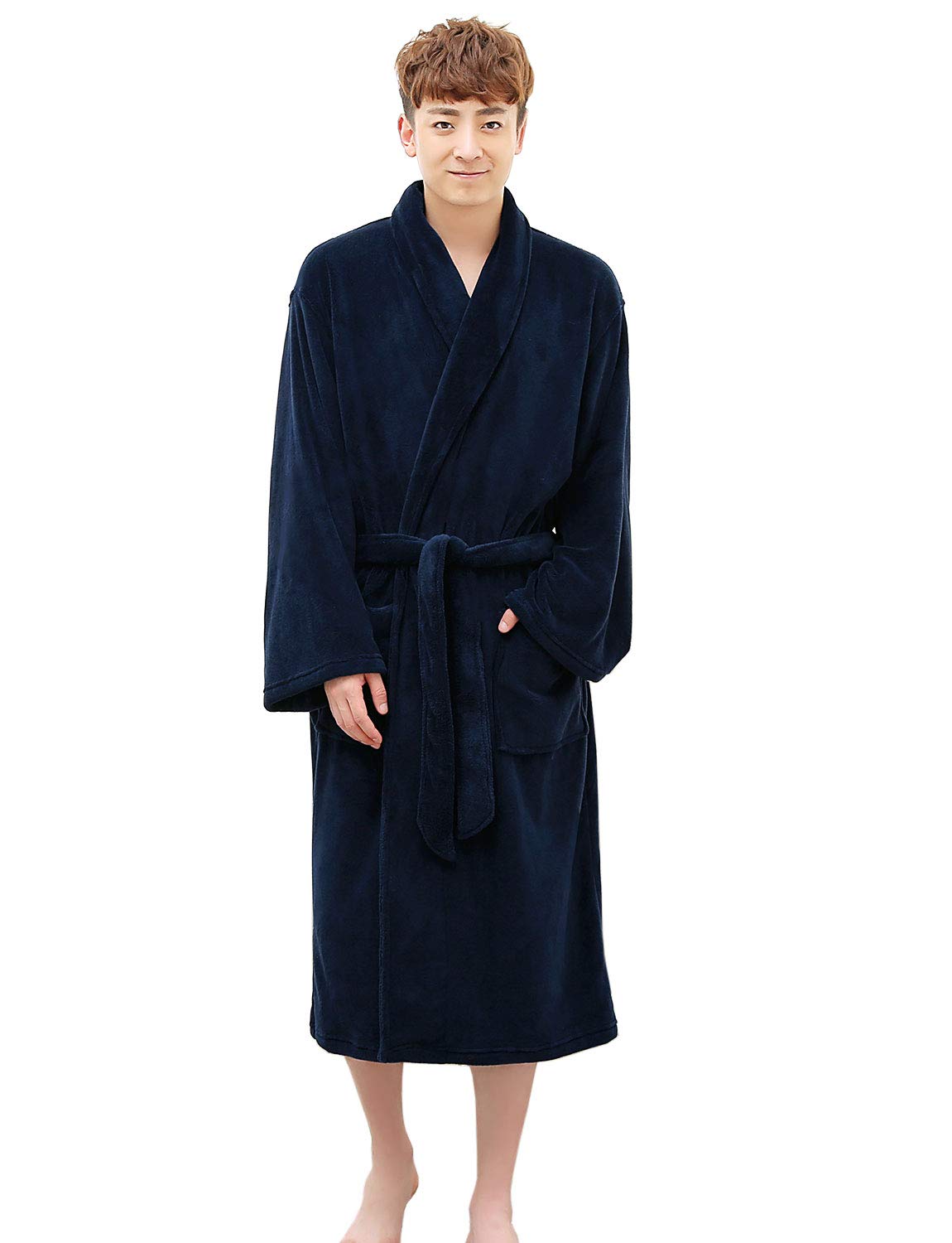 CaiDieNu Men\'s Dressing Gown Luxury Soft Bath Robe Microfiber Nightwear Knee Length Housecoat Loungewear