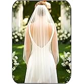EASEDAILY Bride Wedding Veils Long Fingertip Length 1 Tier Bridal Tulle Veil with Comb for Women