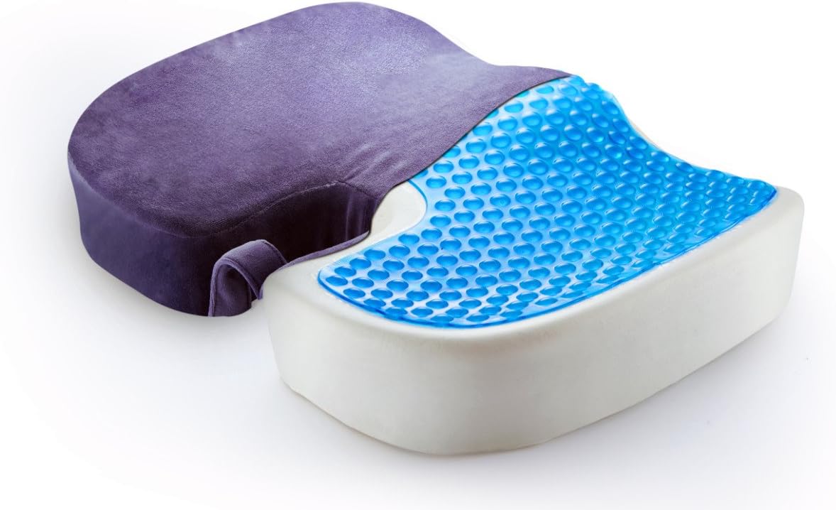 EPMIC Seat Cushions for Back Pain Coccyx Orthopaedic Memory Foam Back Support Chair Pads with Innovative Gel Layer and Velvet Fabric Cover Non-Slip Rubber Bottom Seat Pillow for Sciatica Fit for Home,Office and Car,Purple Color