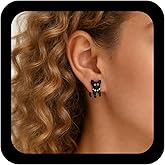 Andelaisi Boho Cat Earrings Black Two Way Cat Earrings Vintage Cat Eat Jacket Earrings Lovely Animal Cat Earrings Jewelry for Women