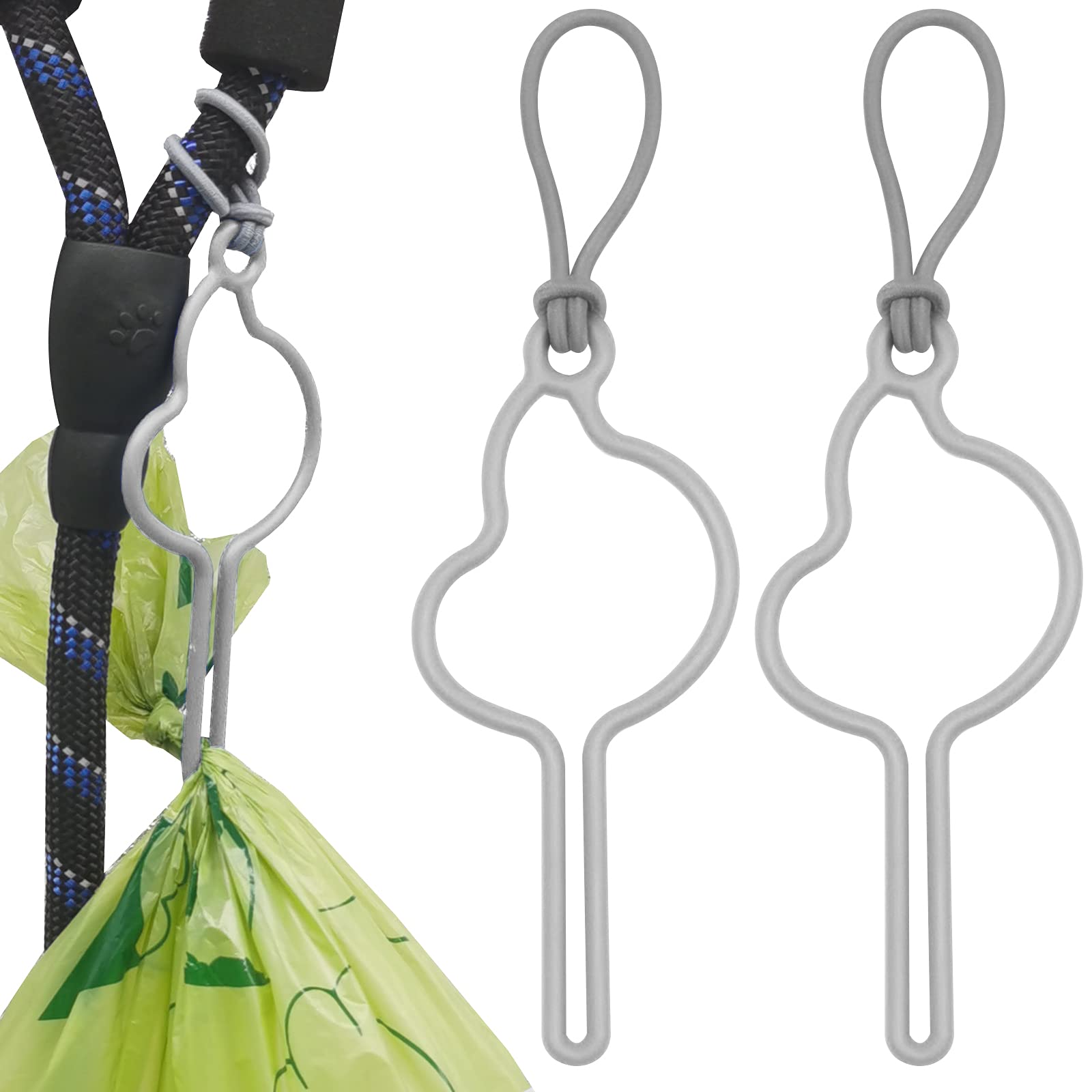 SHAOUMAN Hands-Free Dog Poop Bags Holder with Elastic Rope for Used Poo Bags Handy Waste Bags Carrier for All Leash Pet Potty Bags Clip Leash Dispenser Attachment for Dog Walking(2 Count,Grey)