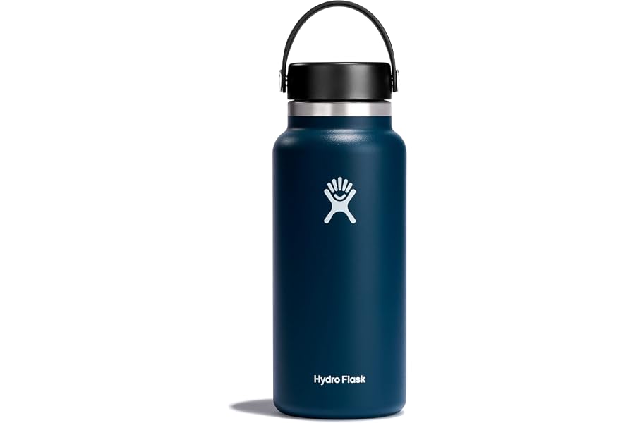 Hydro Flask Water Bottle - Insulated Stainless Steel - Wide Mouth Flex Lid, Non Spill, Leakproof and Refillable in 32 Oz Indigo Blue