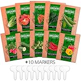 Heirloom Vegetable Seeds [10 Variety] - Non GMO Vegetable Seeds For Planting Indoor or Outdoors, Brussel Sprouts, Carrots, Peppers, Cucumber, Kale, Romain, Peas, Radish, Tomato Seed - Prepper Supplies
