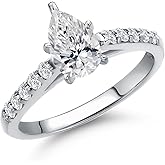 Gem Stone King 10K White Gold 8X5MM Pear Shape Gemstone Birthstone and Lab Grown Diamond Engagement Ring For Women | Wedding Anniversary Promise Gold Ring | Available in Size 5 to 9