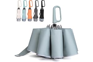 QWB Inverted Umbrella with Auto Open Close Windproof Compact Travel | No Storage Sleeve Needed with Carabiner Handle Clips to Backpack, Durable 10 Ribs, 46/50 Inch for Travel, Car and Commuting