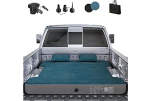 Uncle elk Truck Bed Air Mattress, Full Size Truck Beds, Inflatable Air Mattress Bed with Air Pump 2 Pillows, Carry Bag, Pickup Bed Air Mattress for Chevrolet Silverado, Dodge Ram, Ford, Grey, Navy