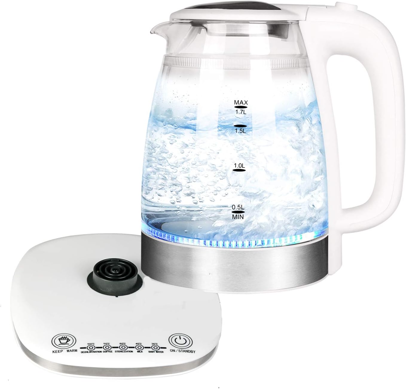 1.7L Glass Electric Tea kettle - Cordless Glass Boiler Hot Water & Tea Heater with LED Indicator Light, Fast Boiling and Auto Shut-Off