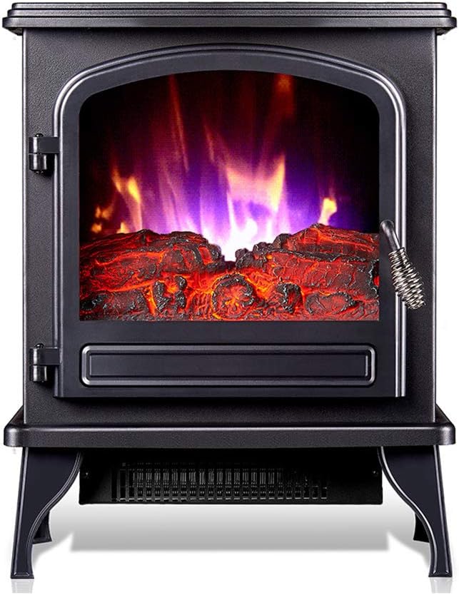 Warm Advanced Heating System Instant Electric Fireplace Stove Space Heater 1000W/2000W Freestanding with Thermostat,Realistic Flame Logs Vintage Design