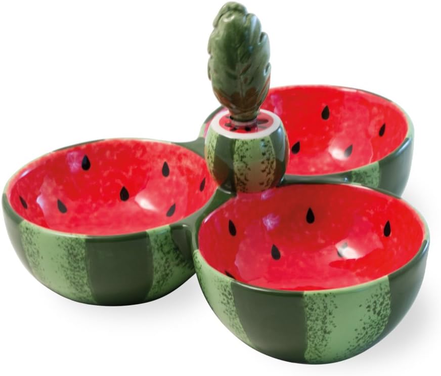 Boston International Ceramic Tri Dish and Spreader, Watermelon